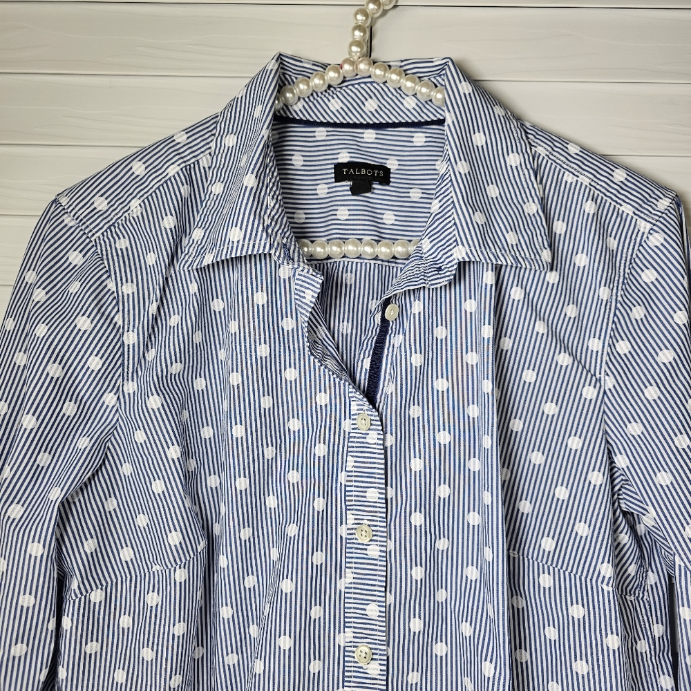 TALBOTS Striped Polka-dot Button-Down Shirt - Picture 3 of 13